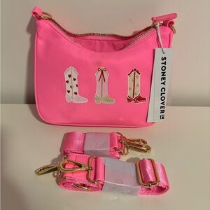 Stoney Clover Lane Hand Painted Cowboy Boots Bubblegum Curved Crossbody Bag